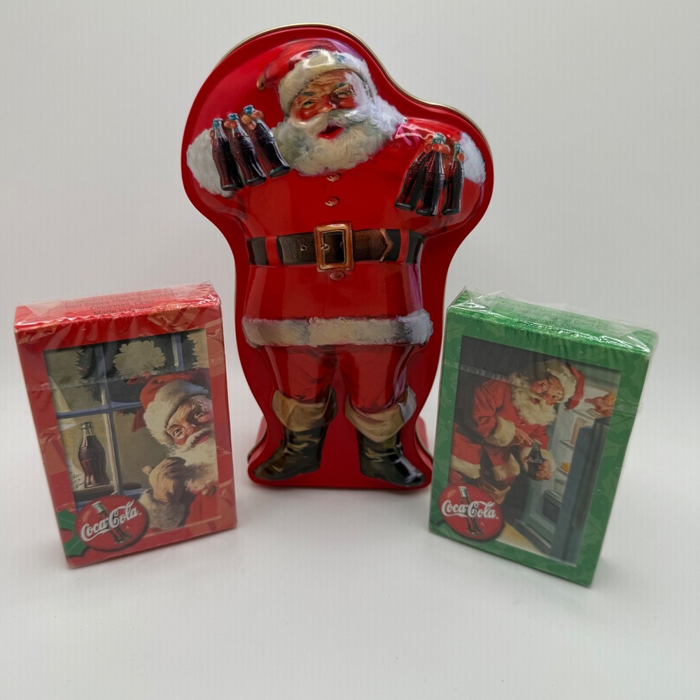 Coca Cola Santa Playing Cards Tin Set‎ Vintage Christmas Holiday Collectible